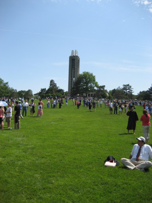 The Hill and Campanile at KU on Graduation Day
